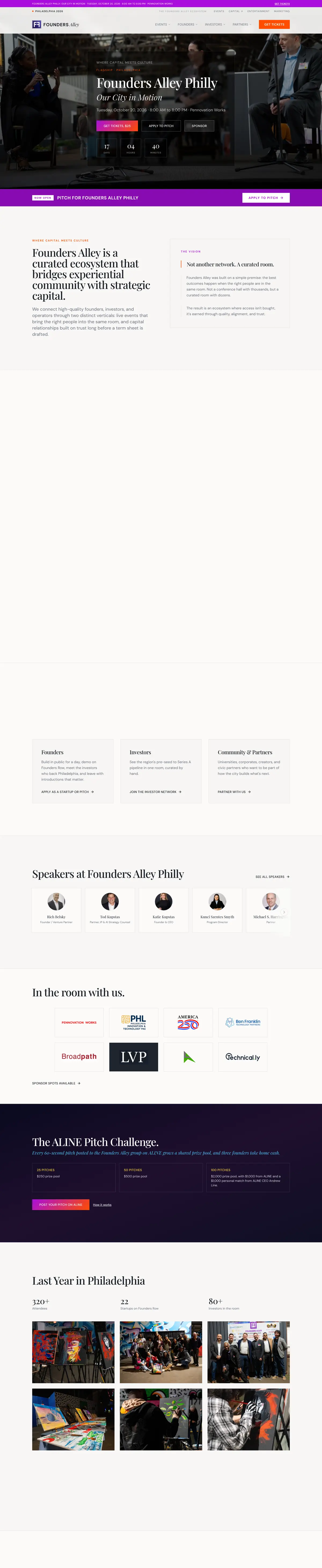 Full-length capture of the Founders Alley homepage