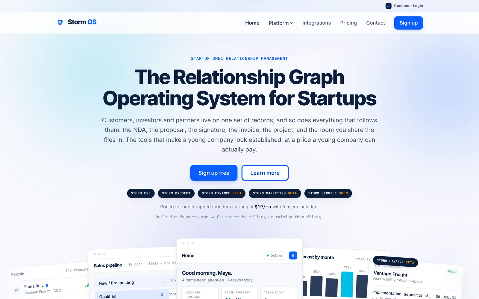 Storm OS homepage: The Relationship Graph Operating System for Startups